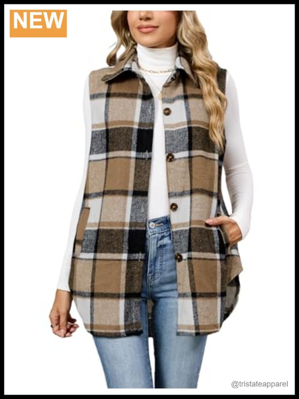 Women's Plaid Flannel Sleeveless Shacket Vest with Pockets